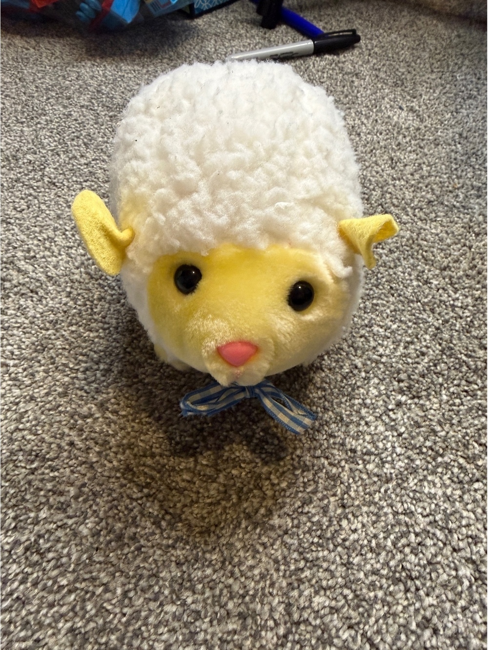 Vintage Eden 1970-1980s Toys Plush Lamb Stuffed Animal with Blue Ribbon Bow